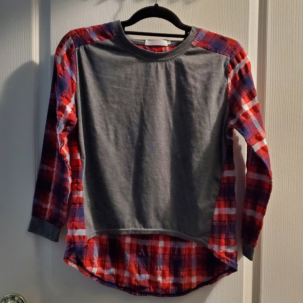 Miduoshifashion Red and Gray Plaid Shirt